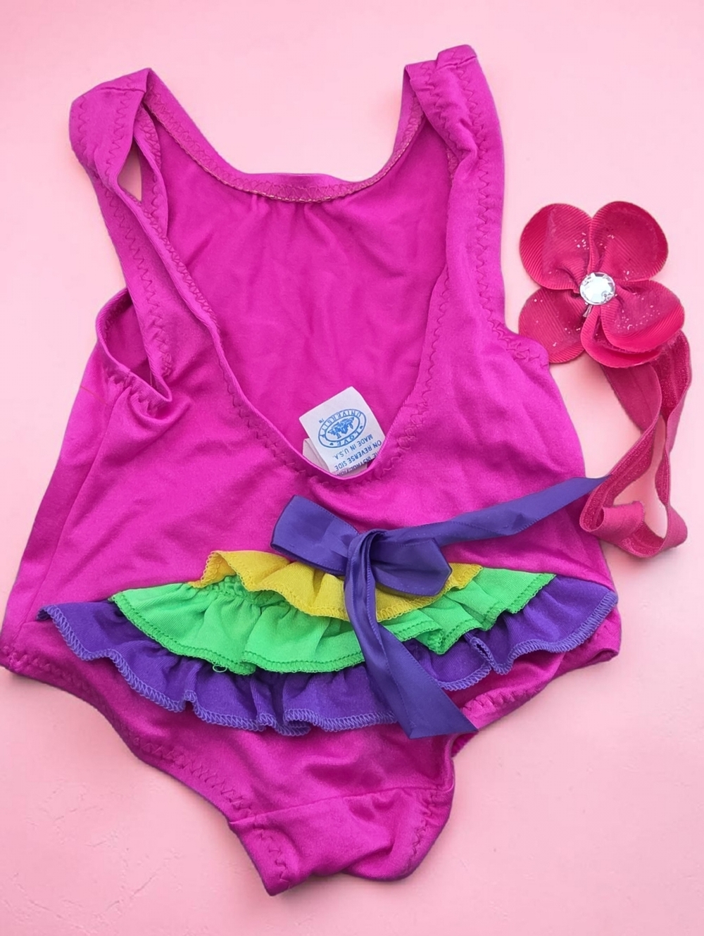 *1236 vintage swimsuit with hairband Girls 12 months